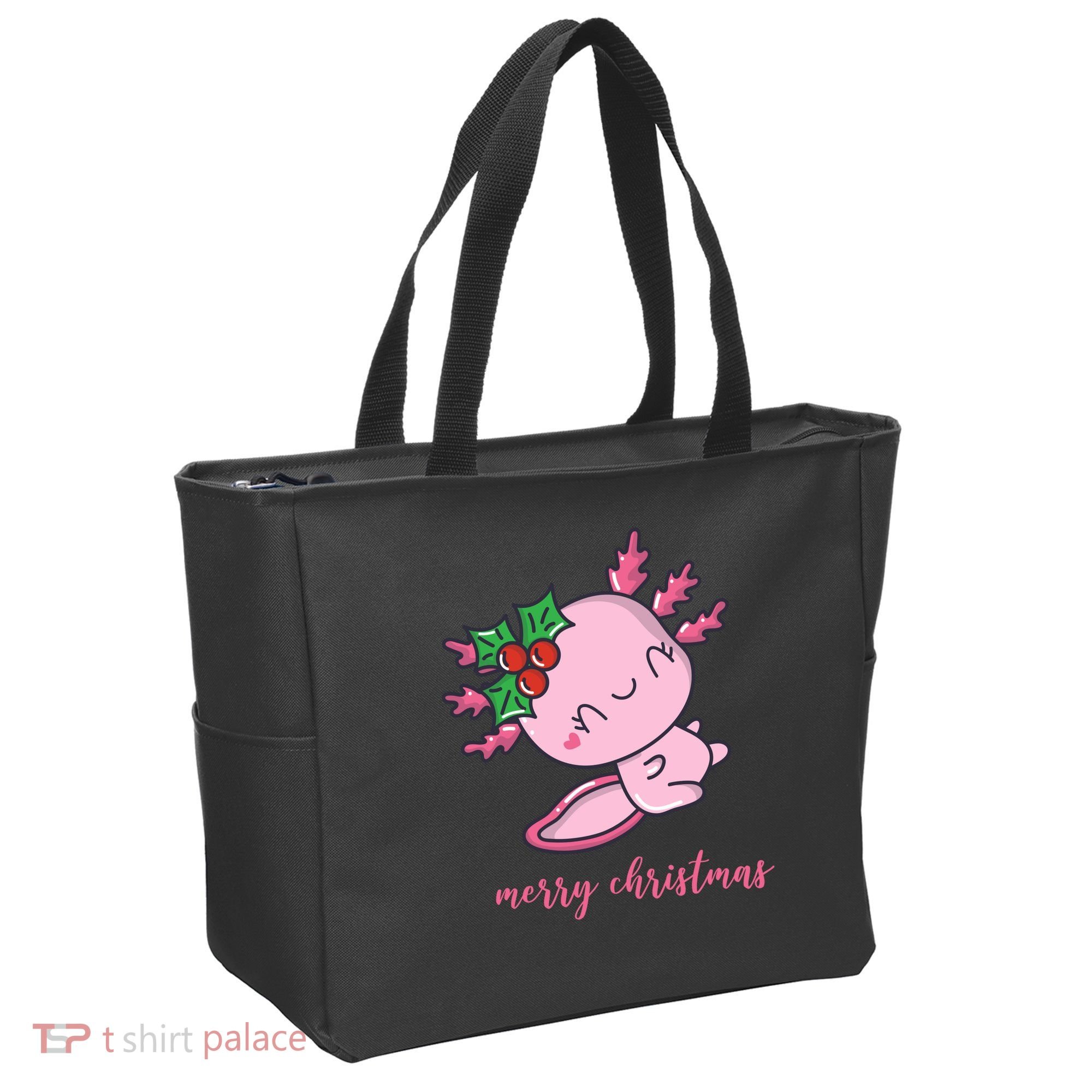 Merry Christmas Axolotl Cute Holiday Tote Bag