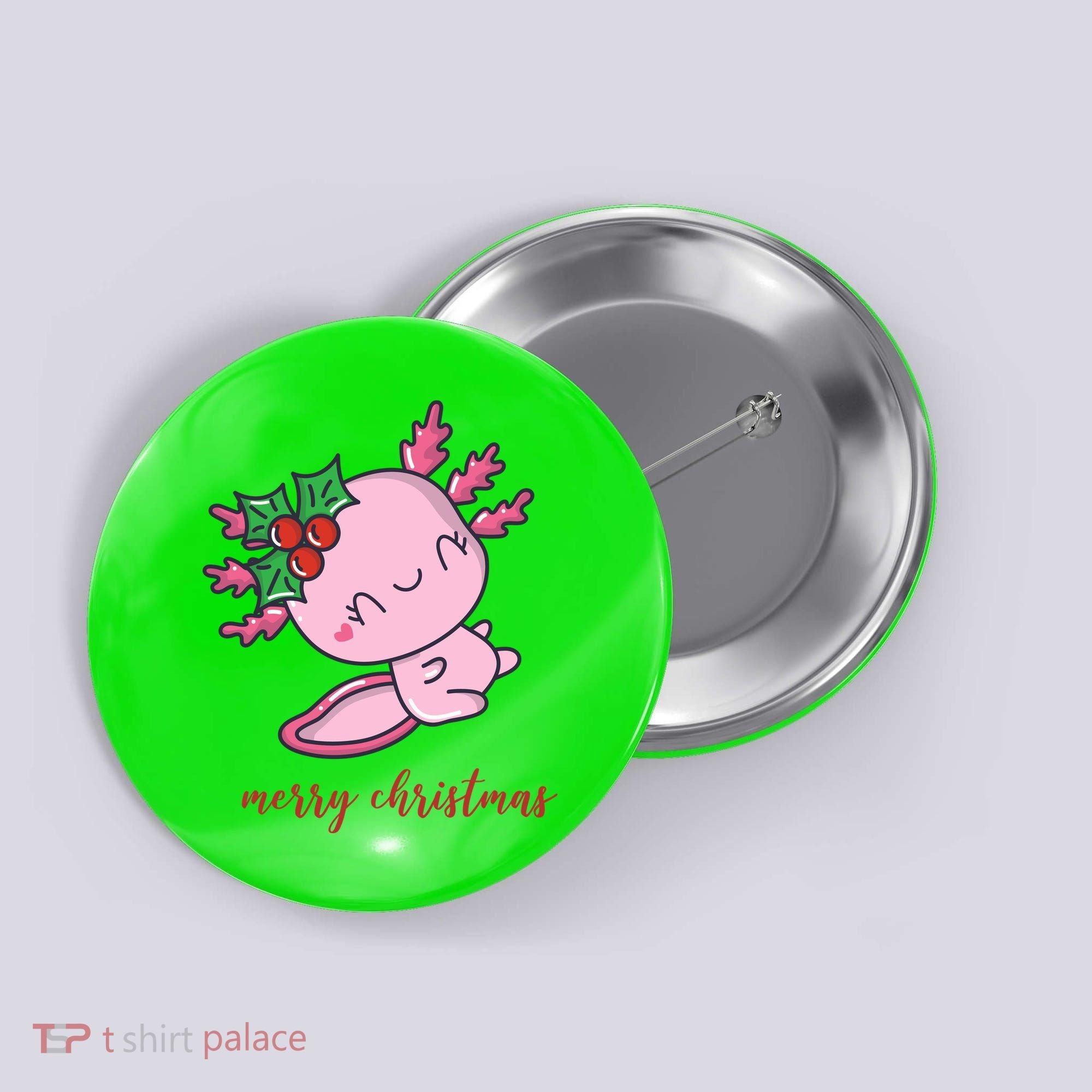 Merry Christmas Axolotl Cute Holiday Button
