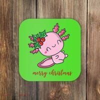 Merry Christmas Axolotl Cute Holiday Coaster thumb 0