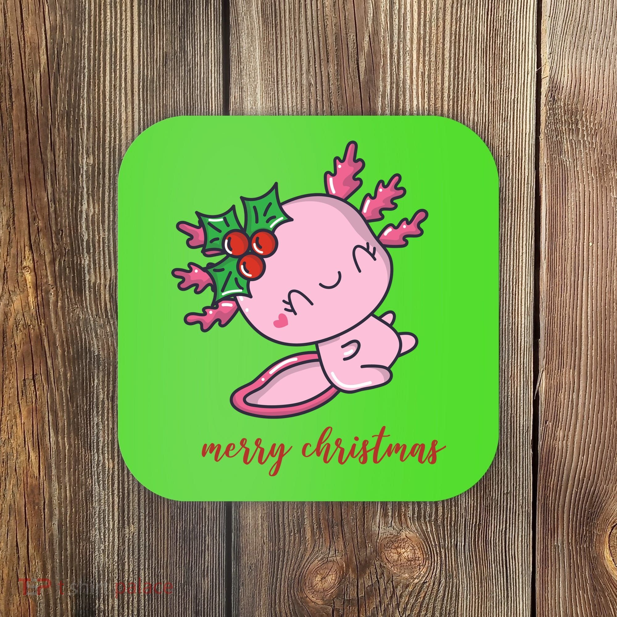 Merry Christmas Axolotl Cute Holiday Coaster