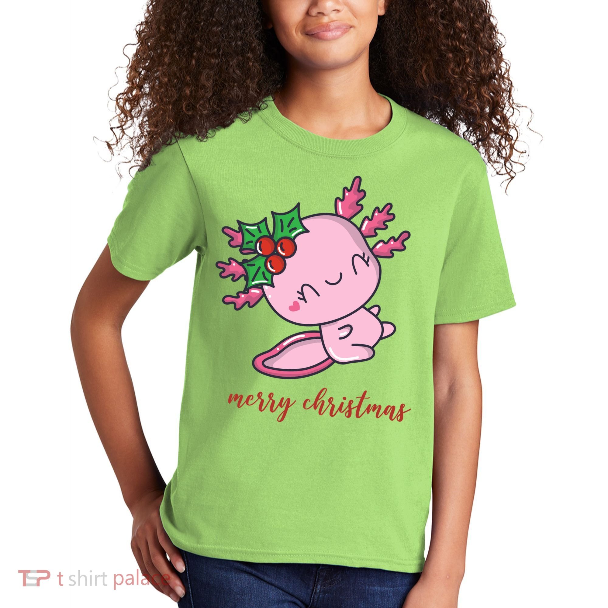 Merry Christmas Axolotl Cute Holiday Kids T-Shirt