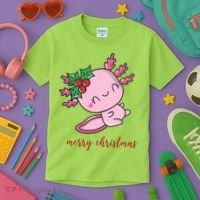 Merry Christmas Axolotl Cute Holiday Kids T-Shirt thumb 3