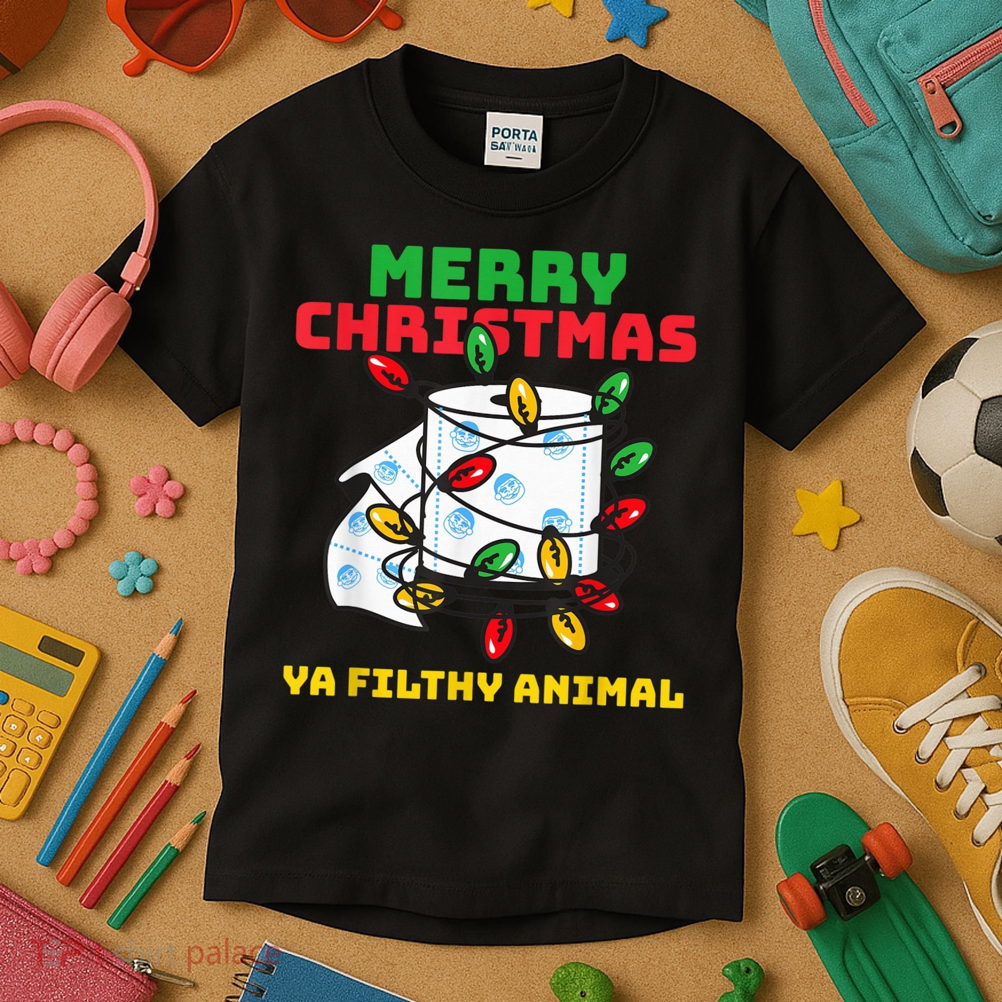Merry Christmas Animal Filthy Ya Toilet Paper Funny Kids T-Shirt