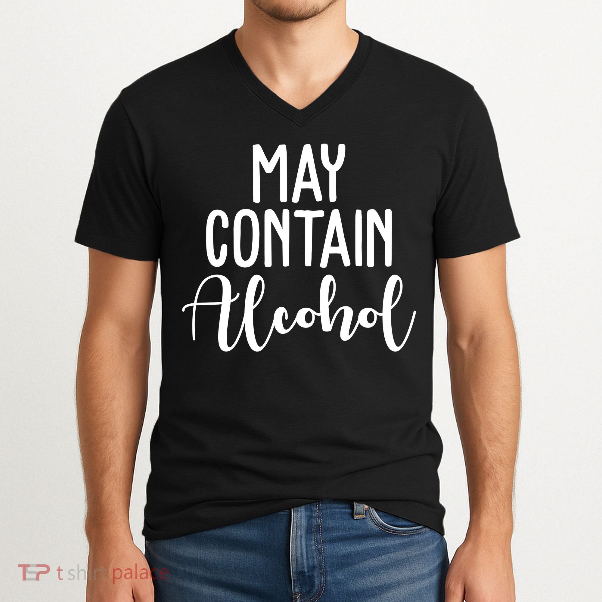 May Contain Alcohol Funny V-Neck T-Shirt