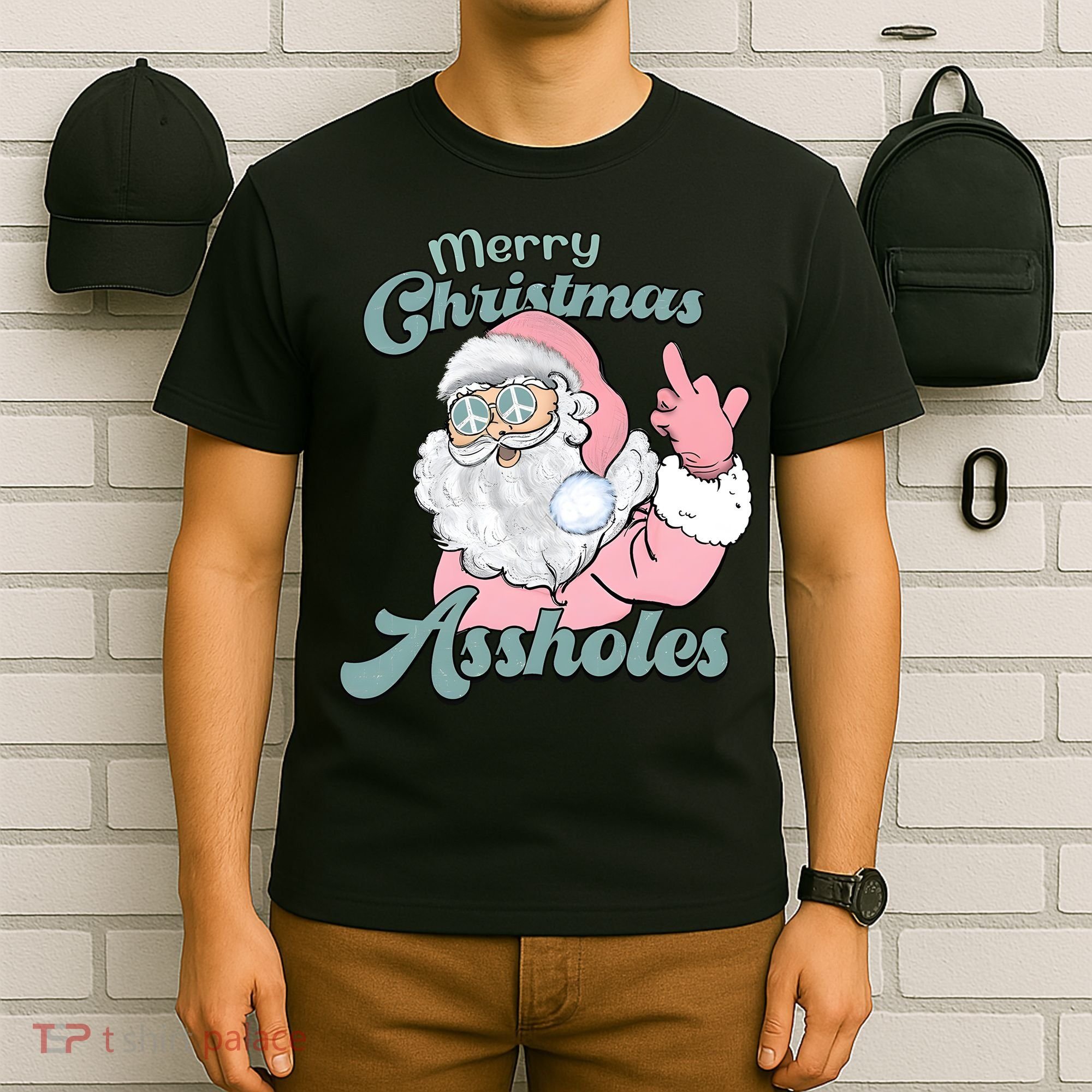 Merry Christmas Assholes Santa Dirty Humor Christmas T-Shirt