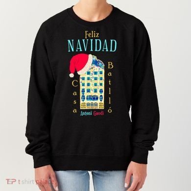 Merry Christmas Antoni Gaudi Drawing Barcelona Spain Women's Sweatshirt