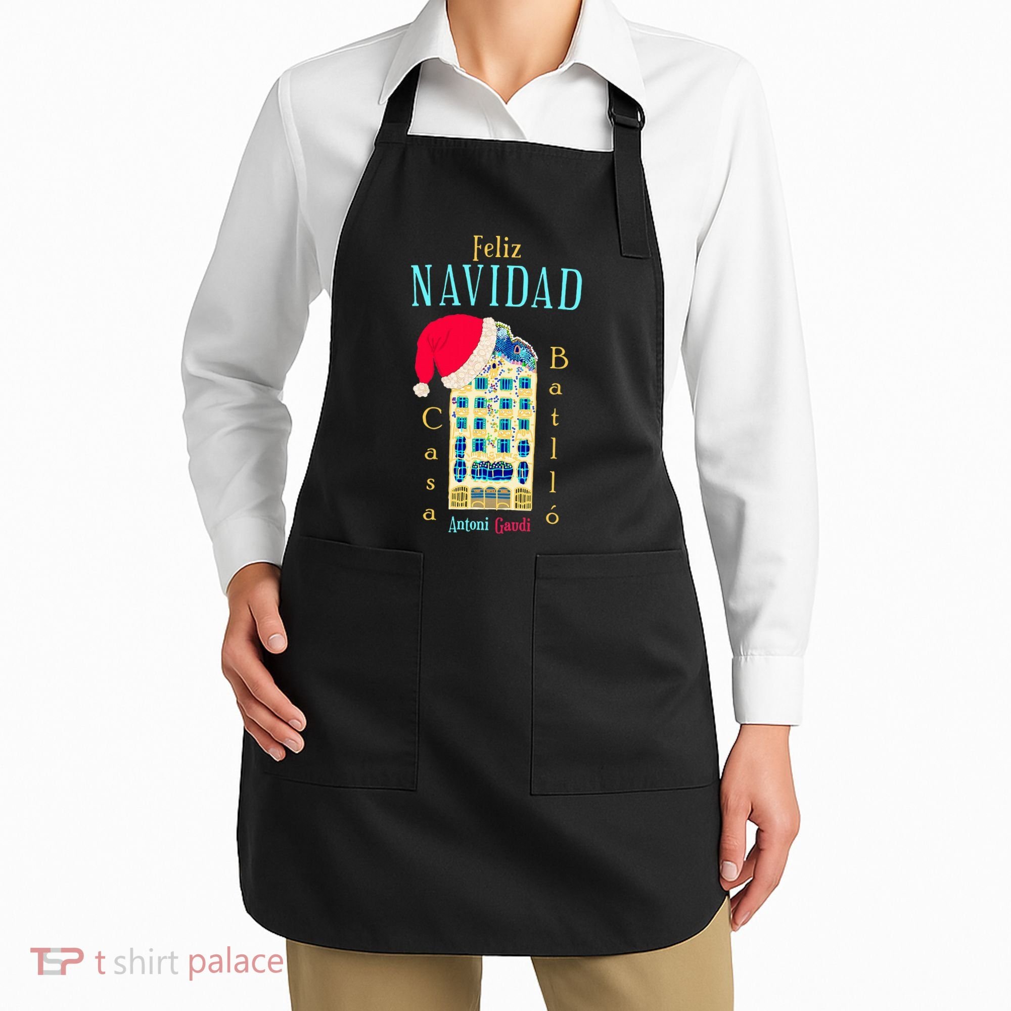 Merry Christmas Antoni Gaudi Drawing Barcelona Spain Apron