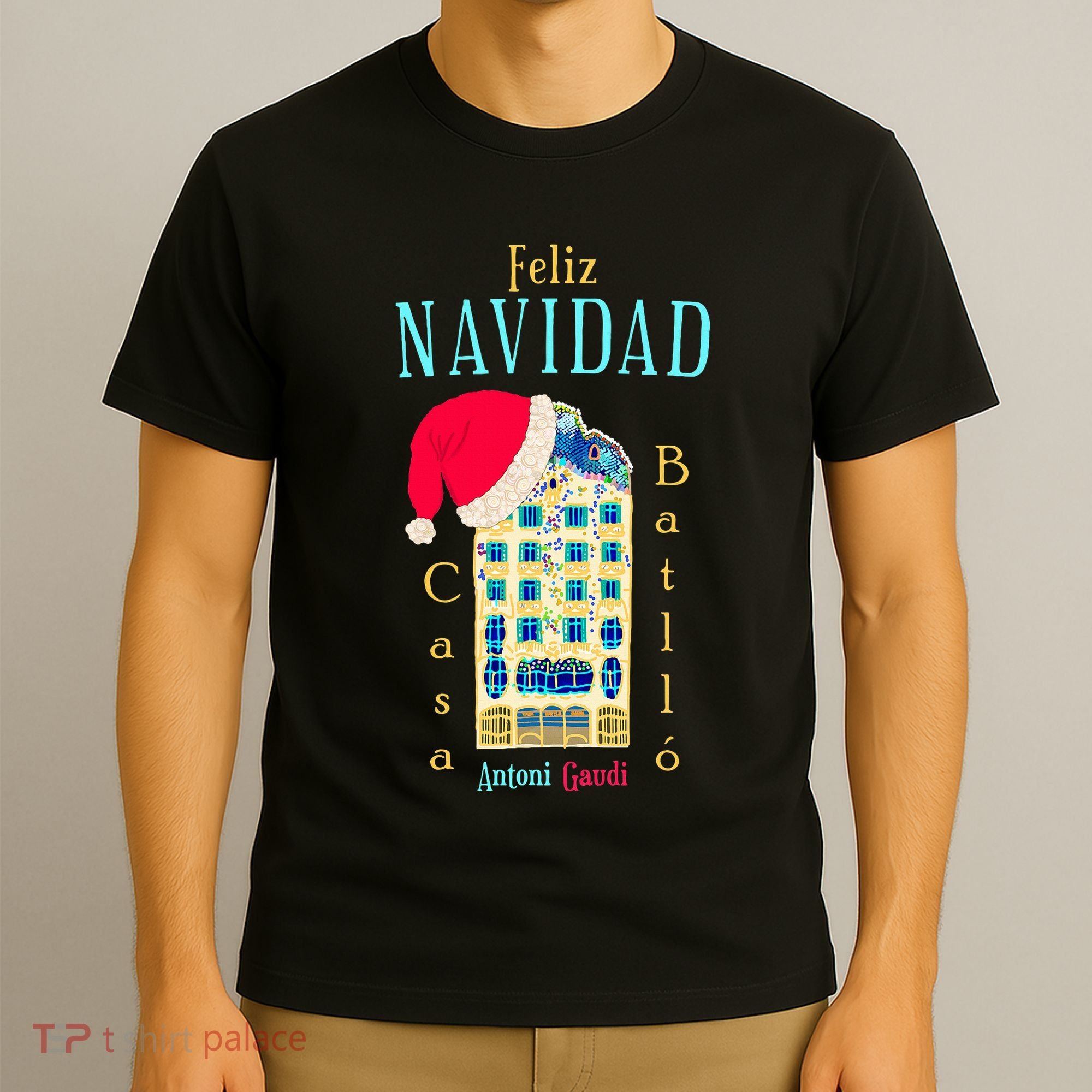 Merry Christmas Antoni Gaudi Drawing Barcelona Spain T-Shirt