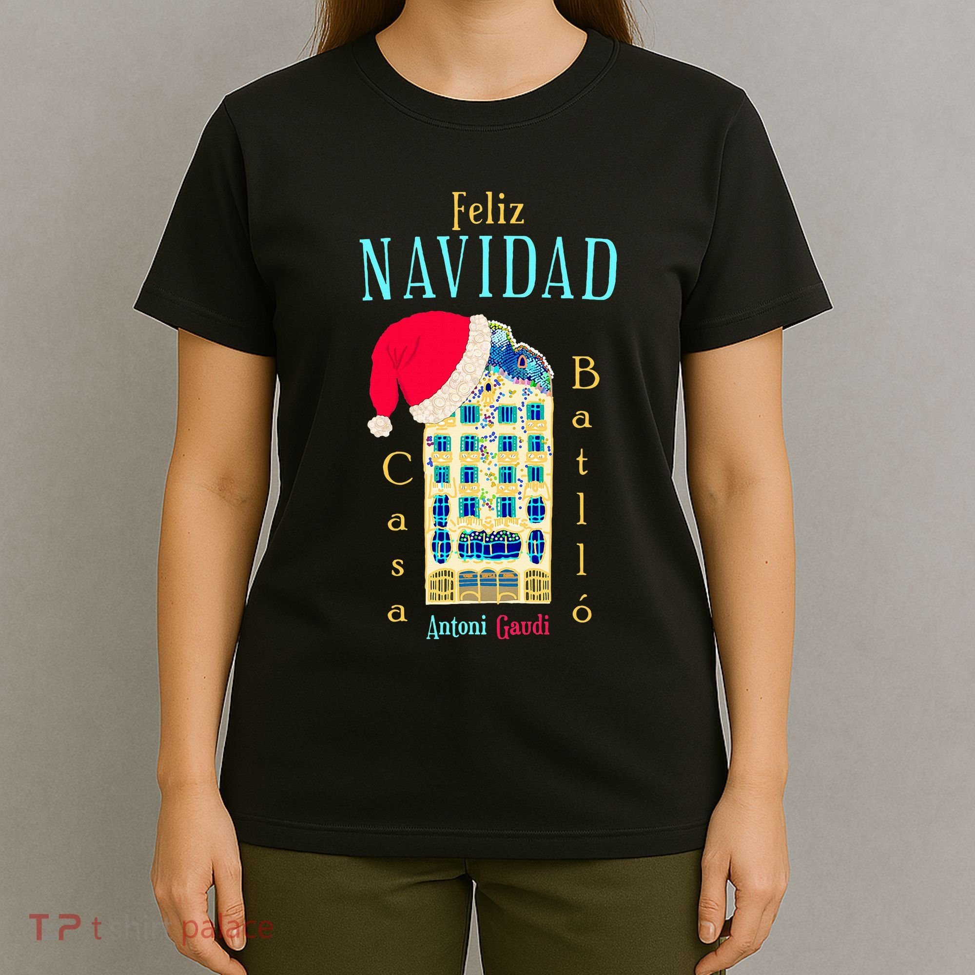 Merry Christmas Antoni Gaudi Drawing Barcelona Spain T-Shirt