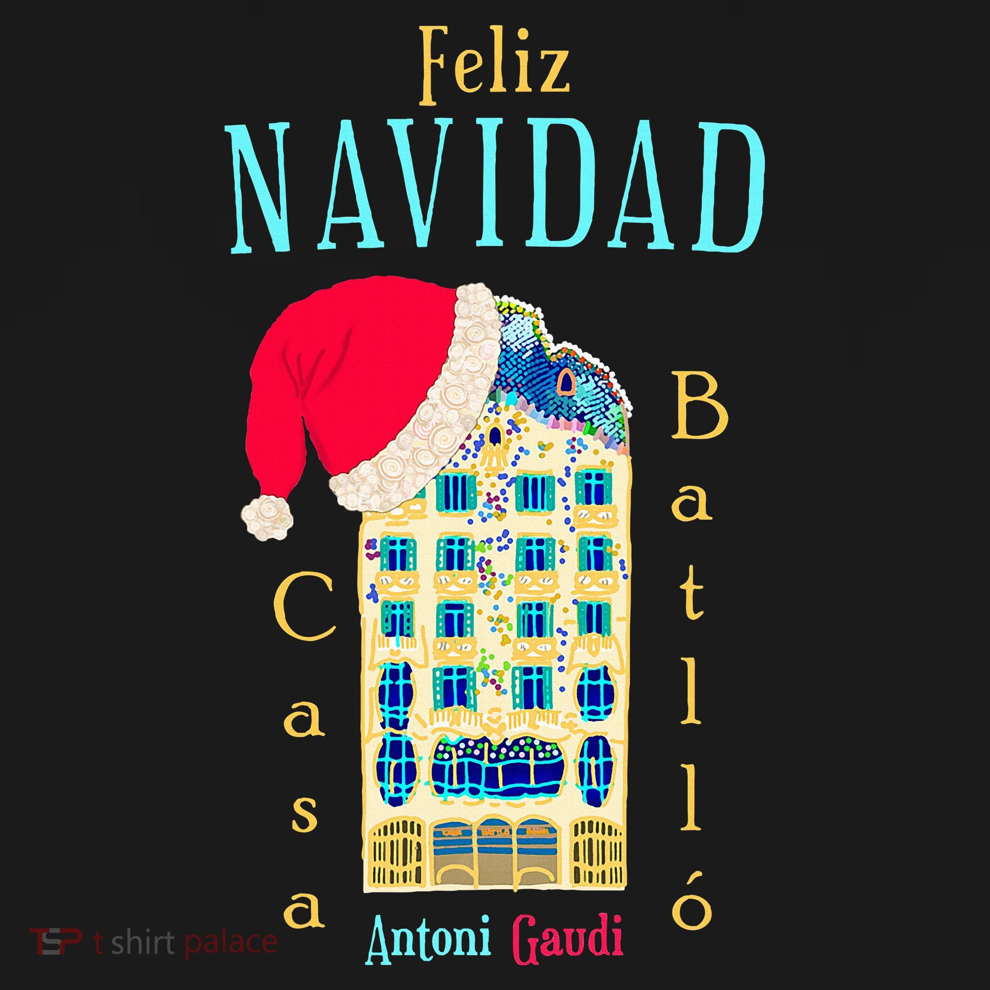 Merry Christmas Antoni Gaudi Drawing Barcelona Spain T-Shirt