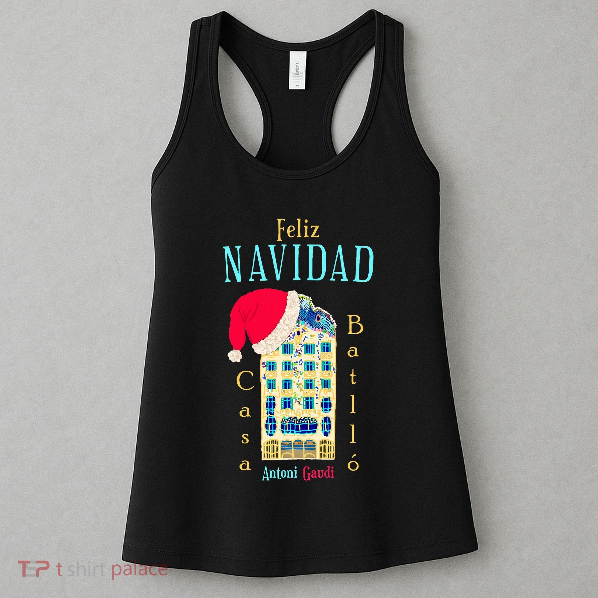Merry Christmas Antoni Gaudi Drawing Barcelona Spain Women's Tank Top