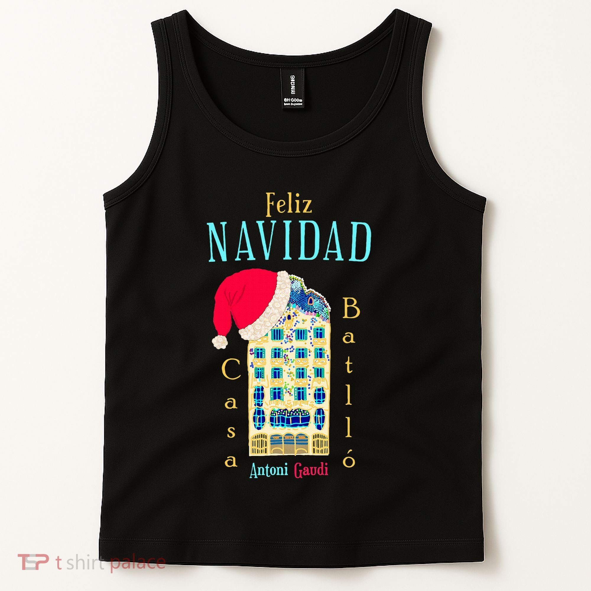 Merry Christmas Antoni Gaudi Drawing Barcelona Spain Tank Top