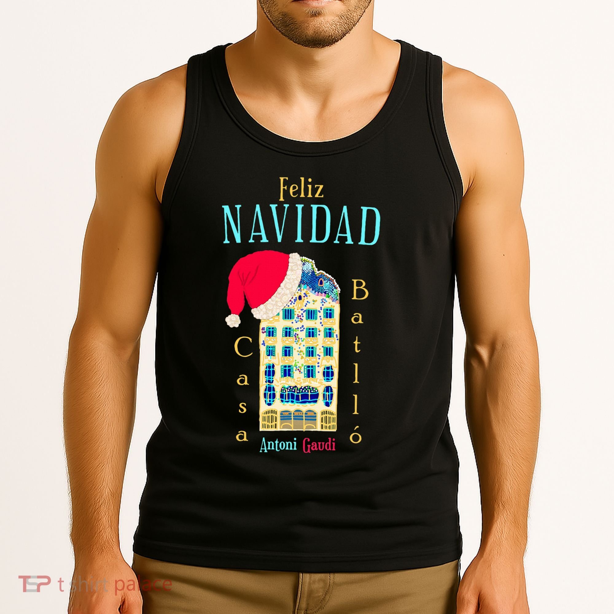 Merry Christmas Antoni Gaudi Drawing Barcelona Spain Tank Top