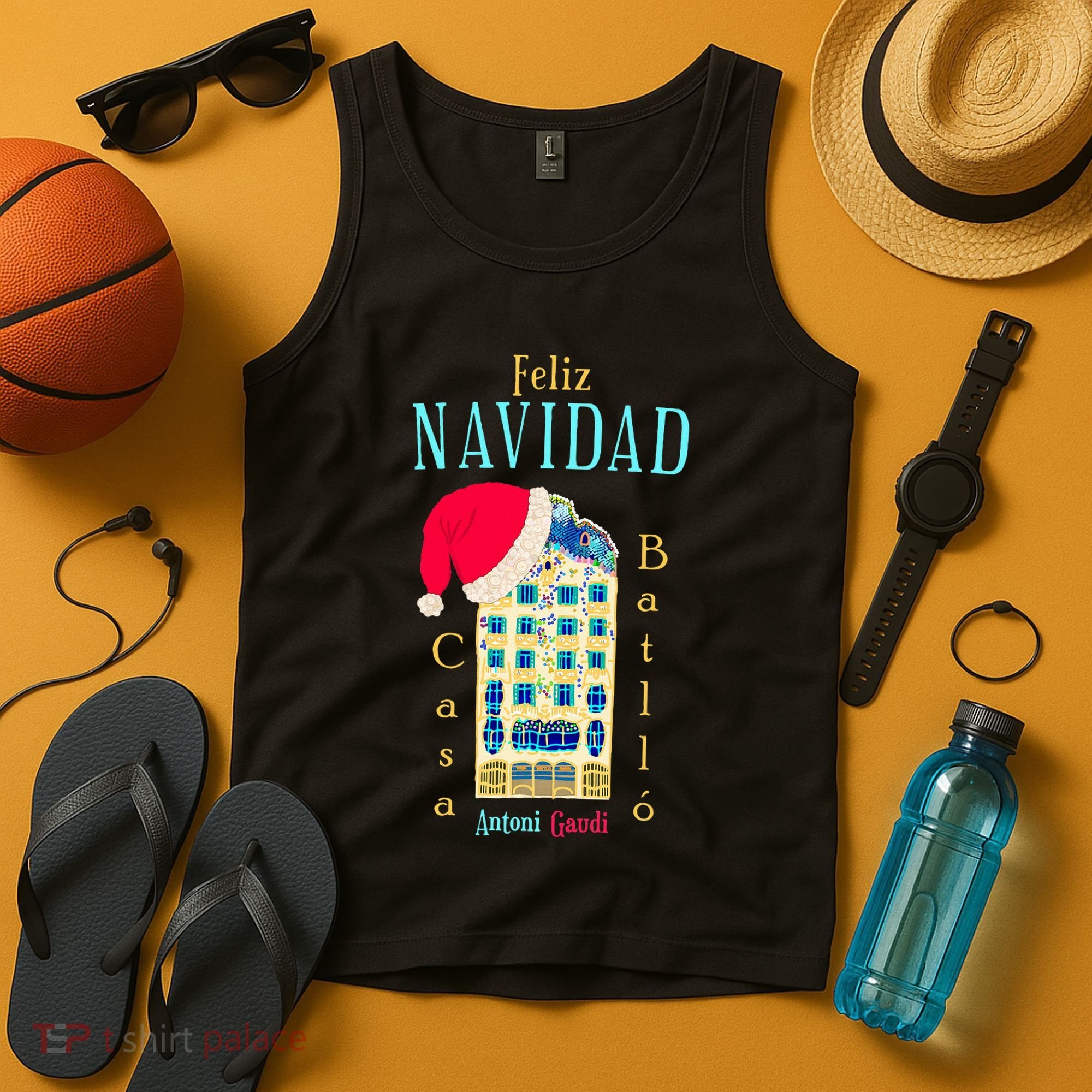 Merry Christmas Antoni Gaudi Drawing Barcelona Spain Tank Top
