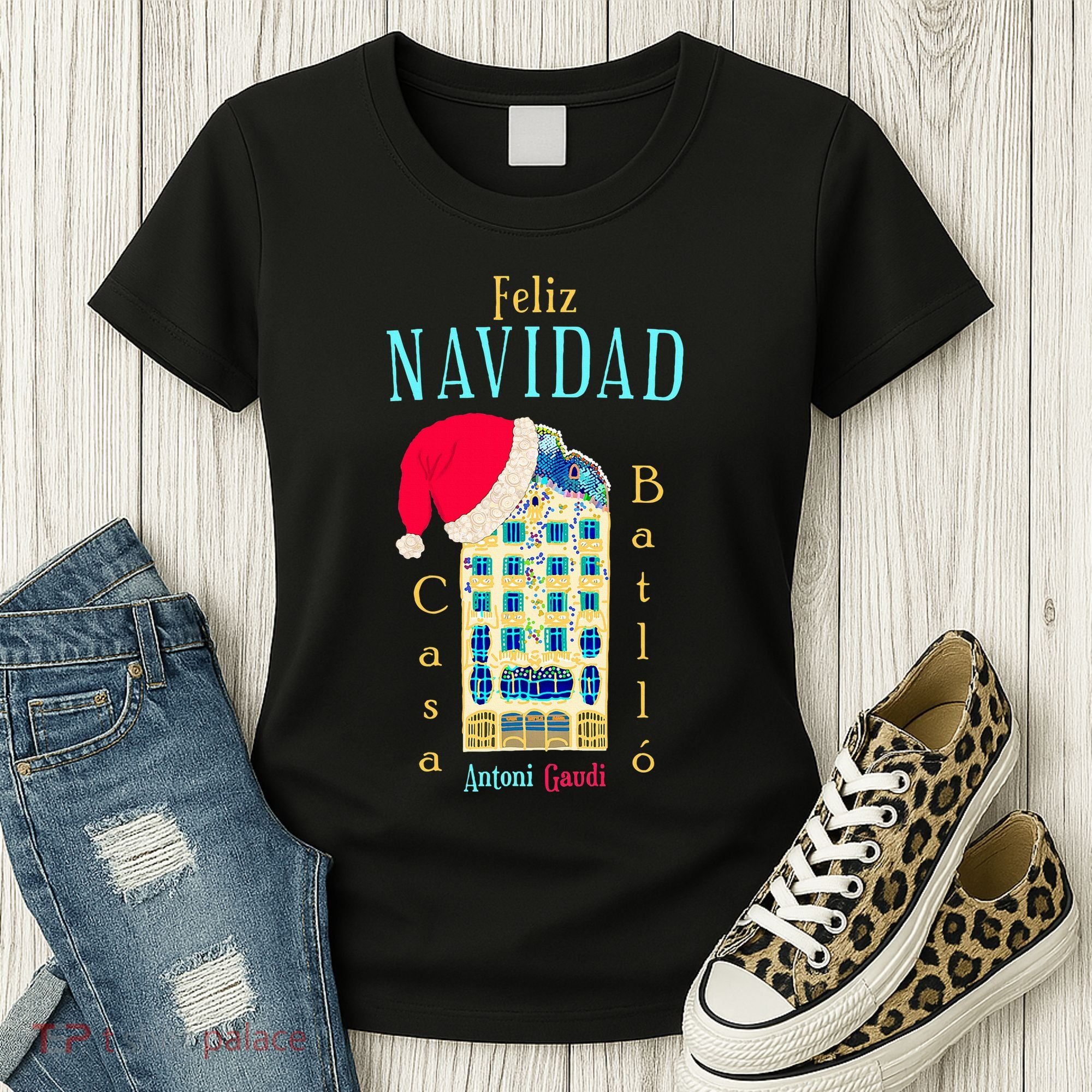 Merry Christmas Antoni Gaudi Drawing Barcelona Spain Women's T-Shirt