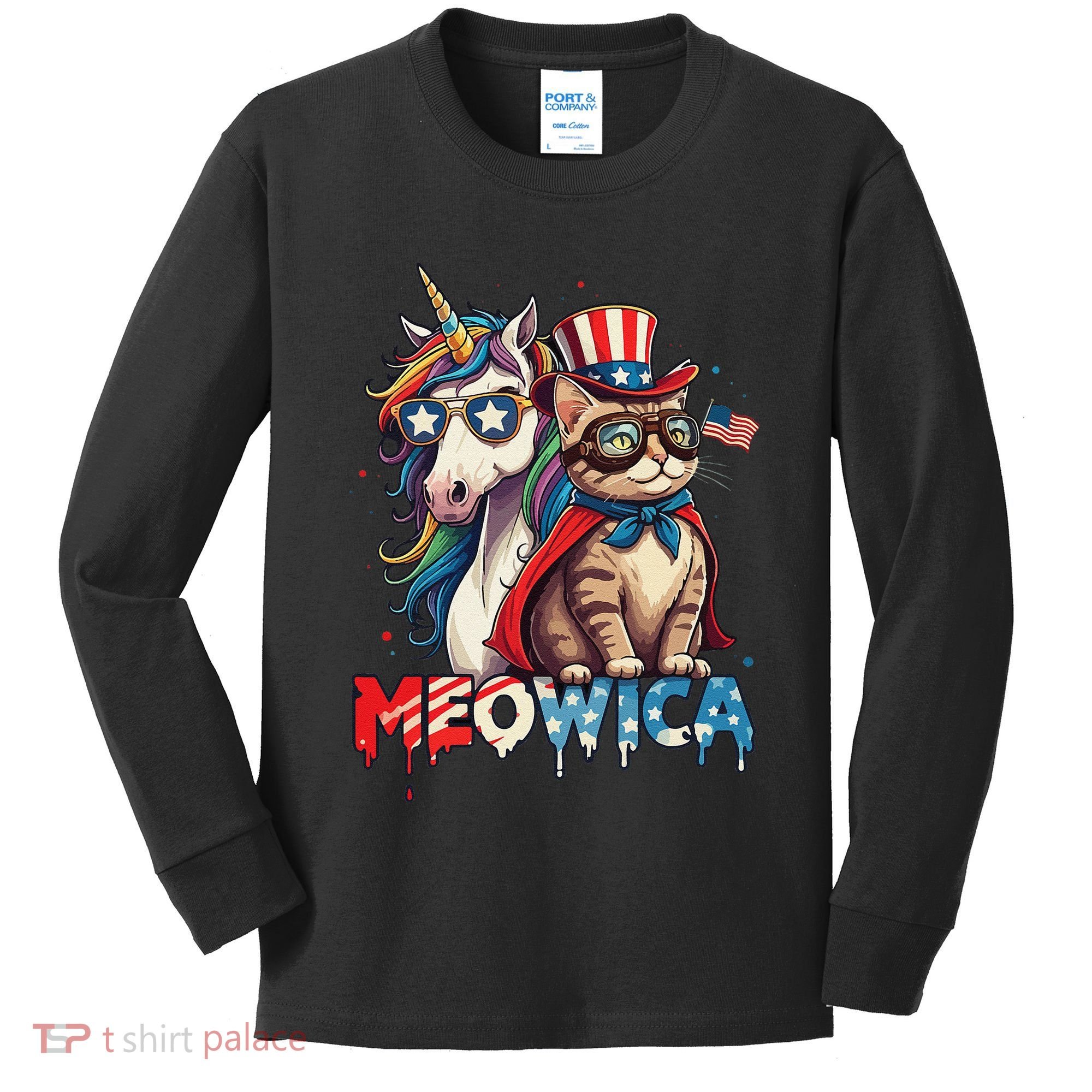Meowica Cat And Unicorn Kids Long Sleeve Shirt