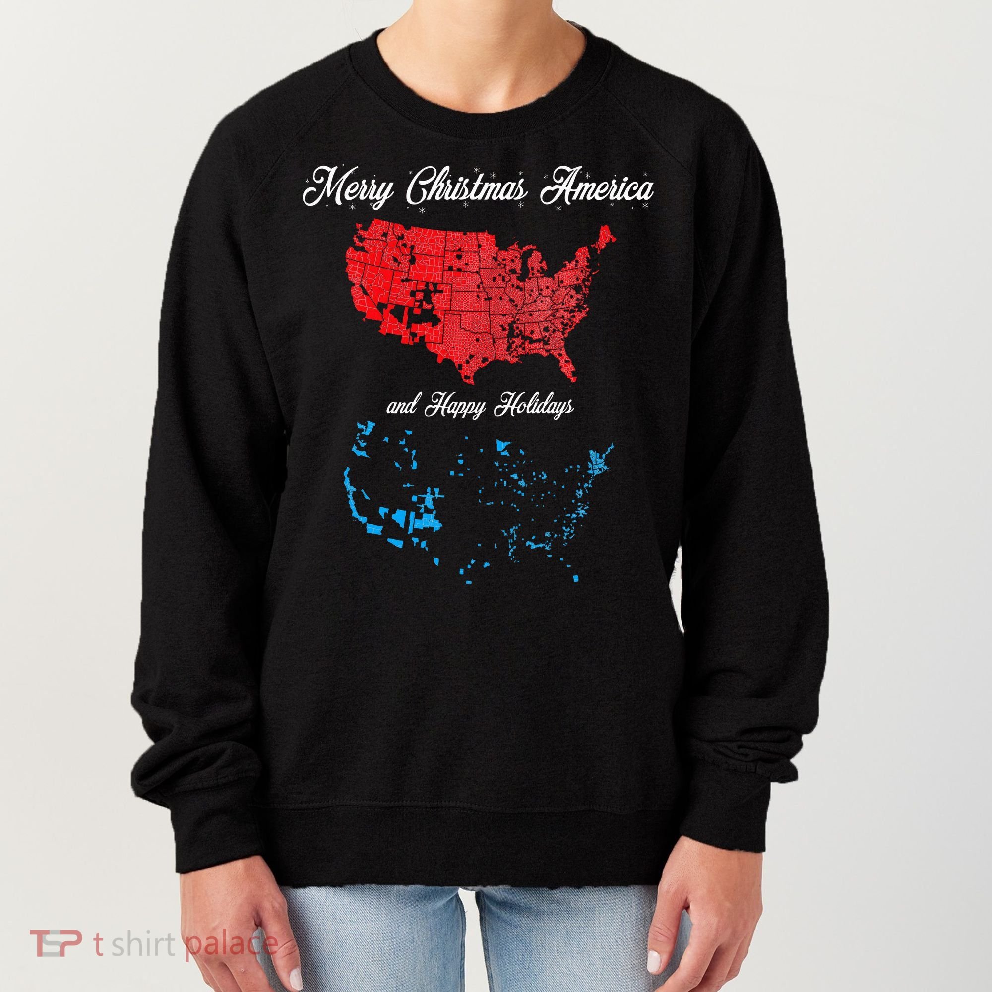 Merry Christmas America Funny 2024 Election Map Holiday Women's Sweatshirt