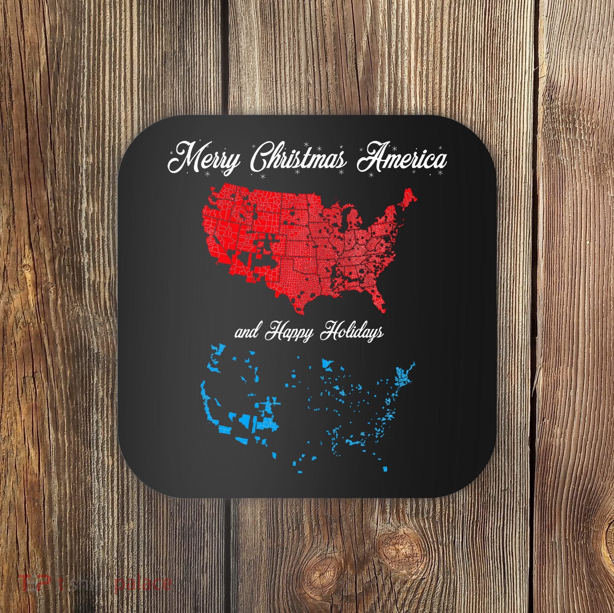 Merry Christmas America Funny 2024 Election Map Holiday Coaster
