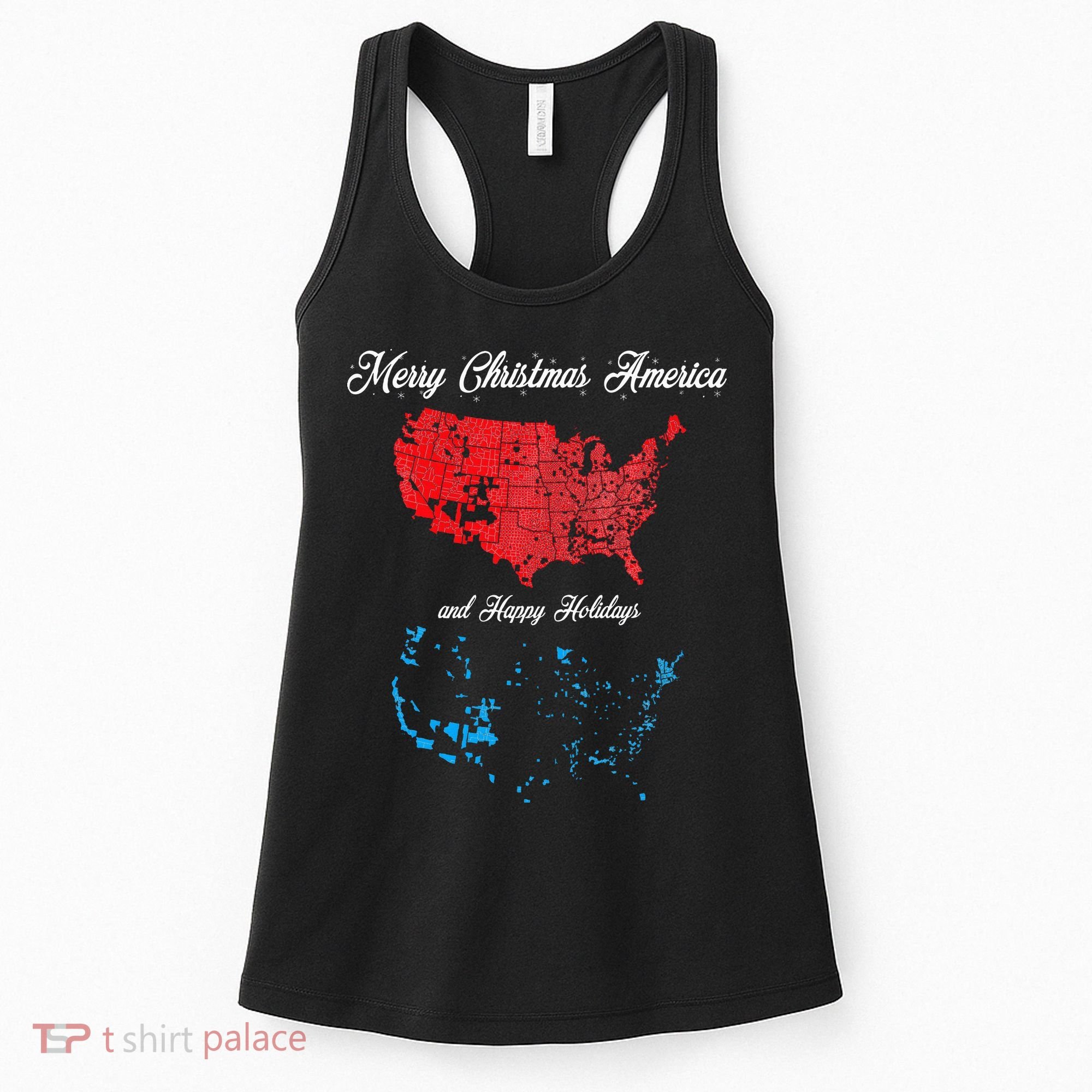 Merry Christmas America Funny 2024 Election Map Holiday Women's Tank Top