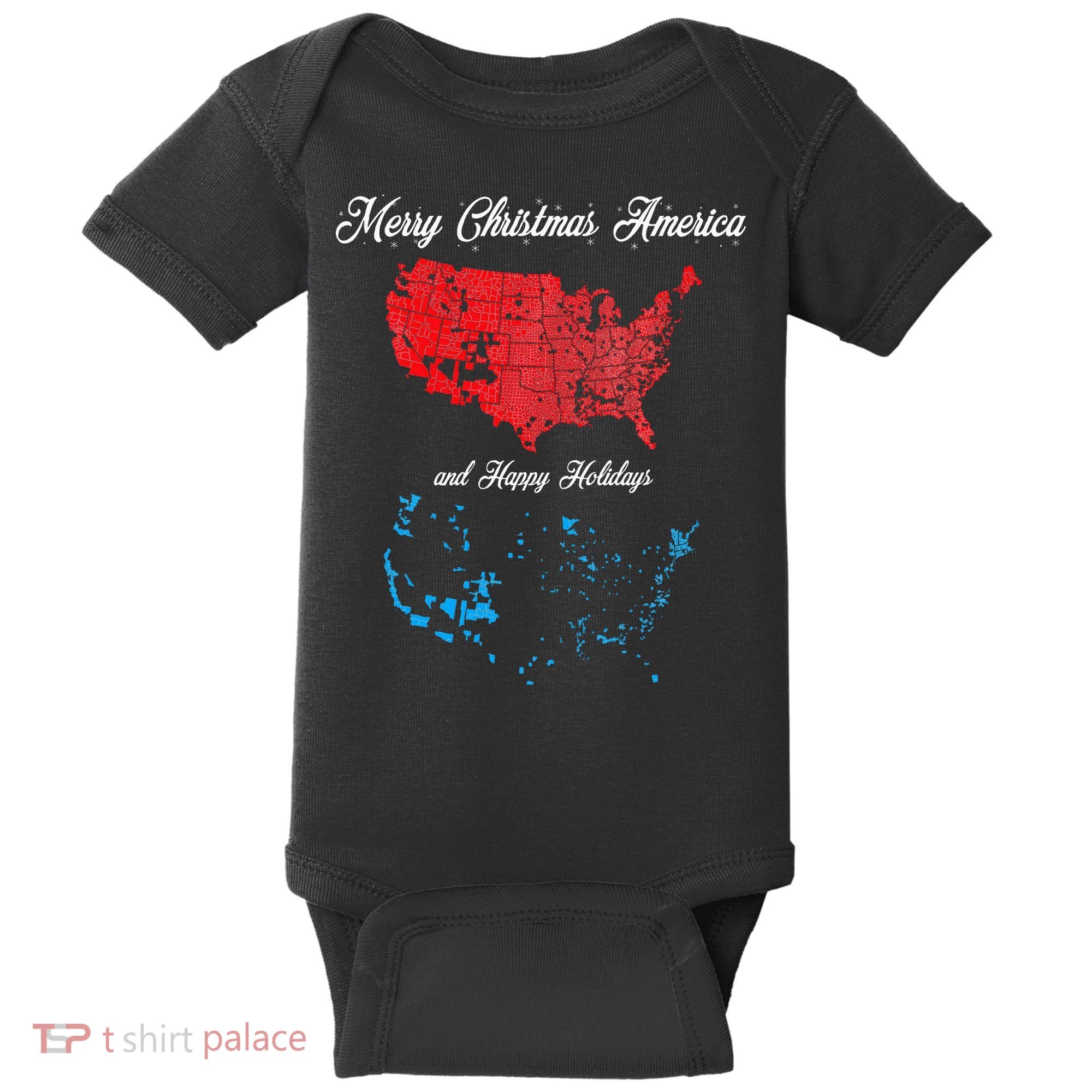 Merry Christmas America Funny 2024 Election Map Holiday Baby Bodysuit