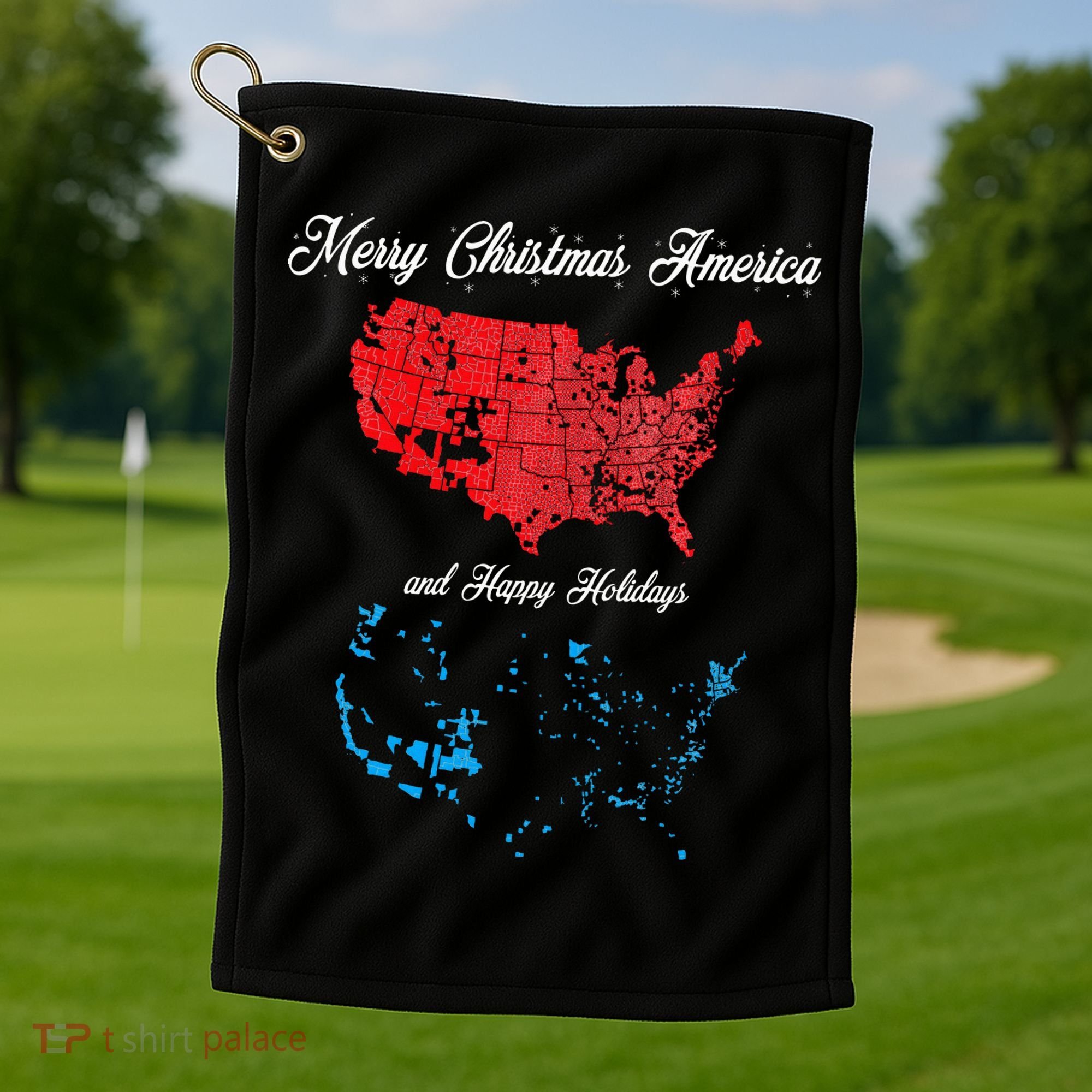 Merry Christmas America Funny 2024 Election Map Holiday Golf Towel