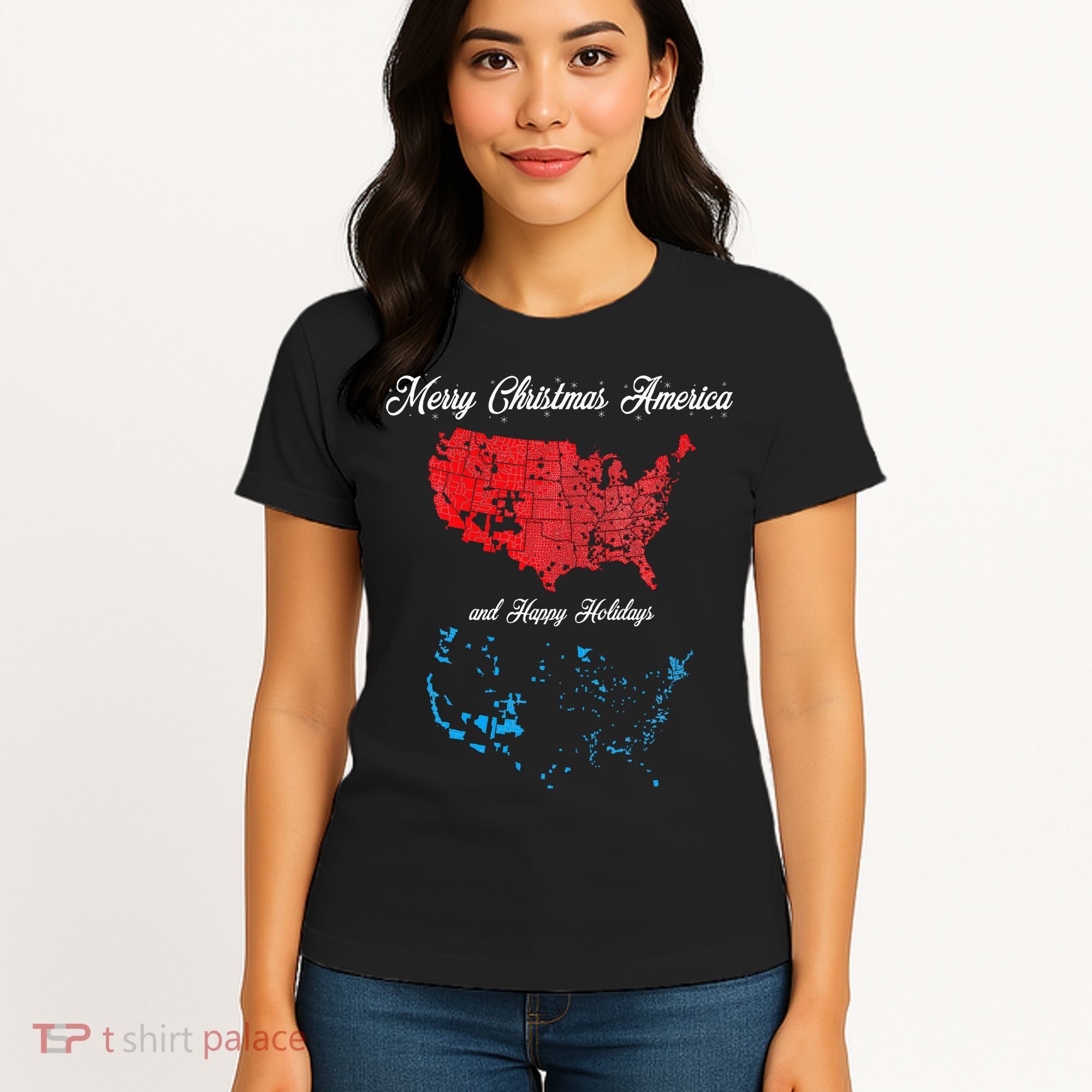 Merry Christmas America Funny 2024 Election Map Holiday Women's T-Shirt