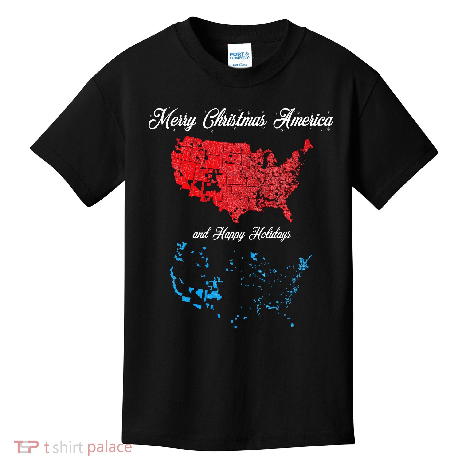 Merry Christmas America Funny 2024 Election Map Holiday Kids T-Shirt