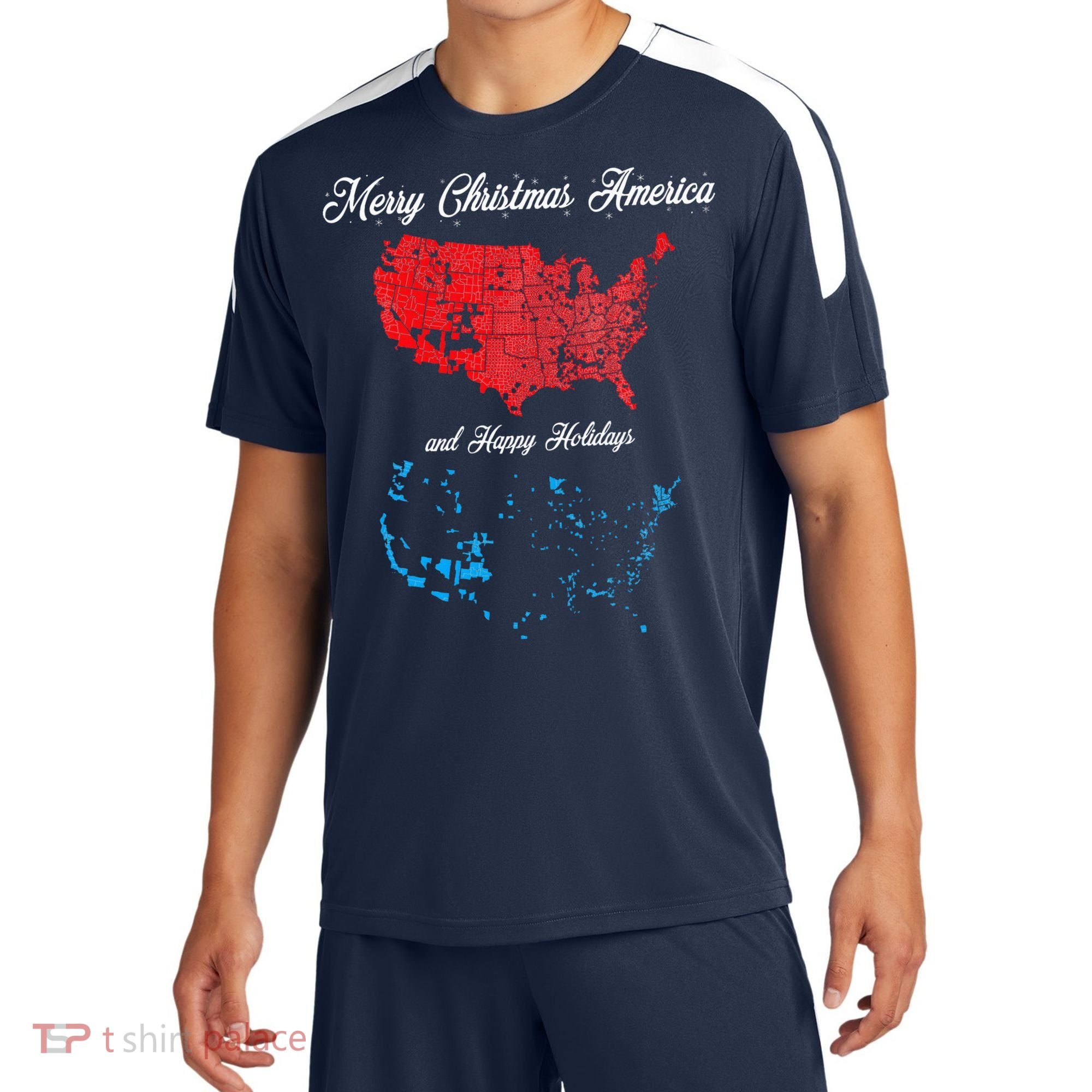 Merry Christmas America Funny 2024 Election Map Holiday Sport-Tek Competitor United Soccer Jersey
