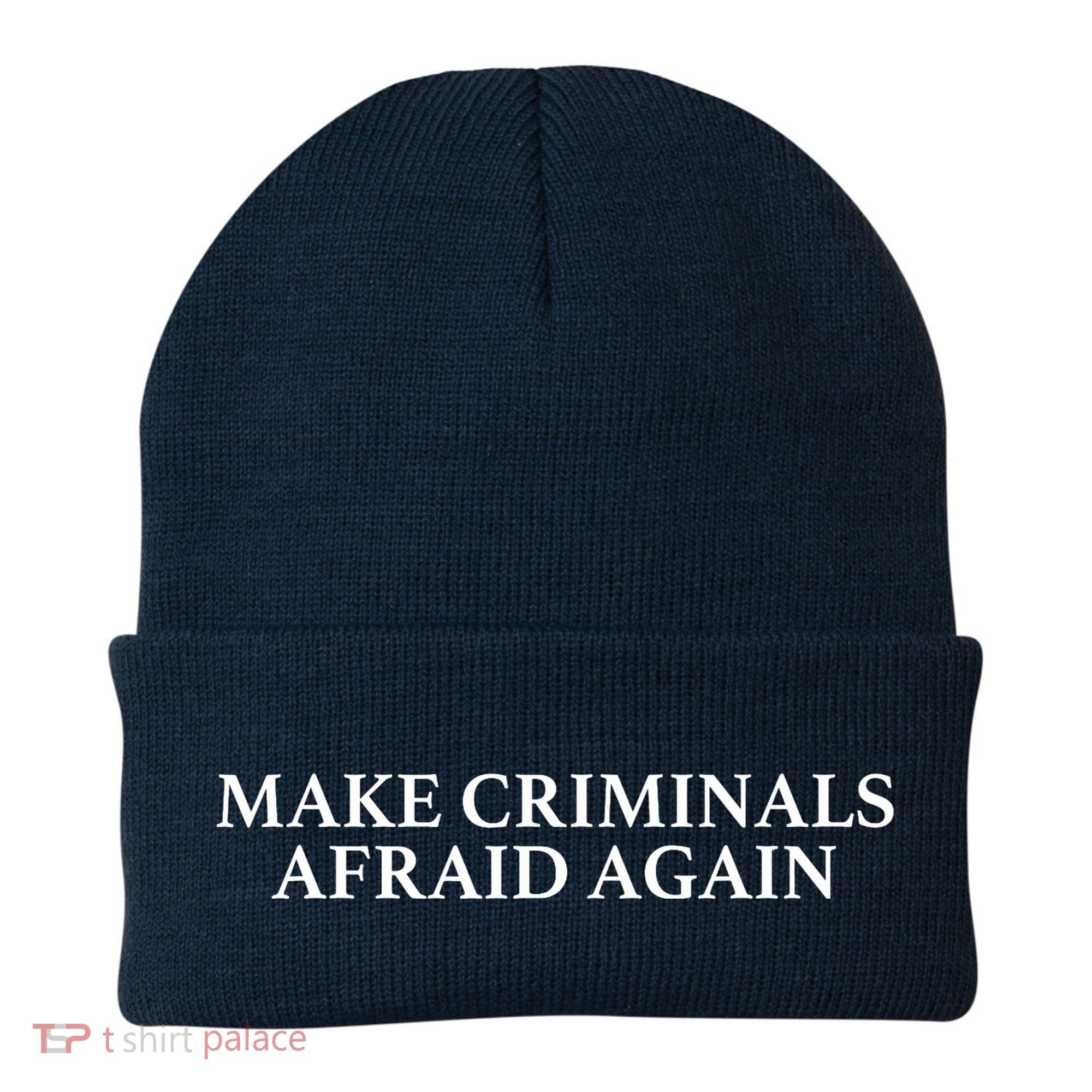 Make Criminals Afraid Again Funny USA Rights Sarcastic Humor Beanie