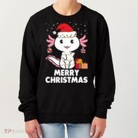 Merry Christmas Axolotl Santa Hat Christmas Salamander Fish Women's Sweatshirt thumb 0