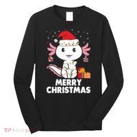Merry Christmas Axolotl Santa Hat Christmas Salamander Fish Long Sleeve Shirt thumb 0