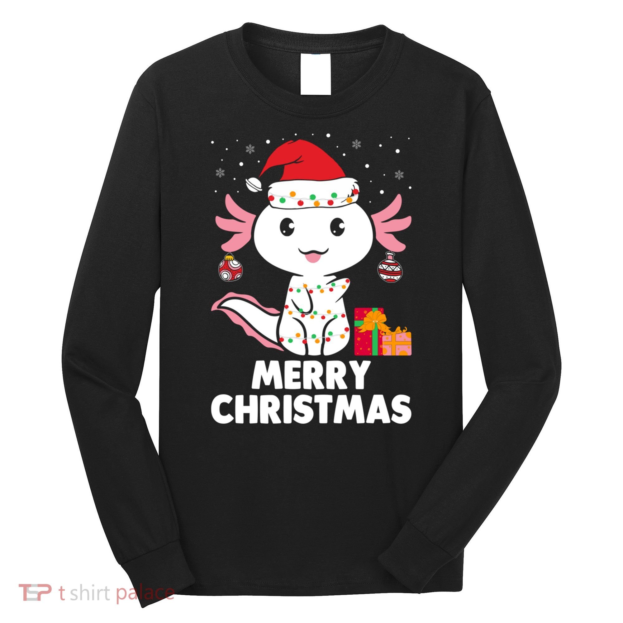 Merry Christmas Axolotl Santa Hat Christmas Salamander Fish Long Sleeve Shirt