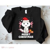 Merry Christmas Axolotl Santa Hat Christmas Salamander Fish Sweatshirt thumb 2