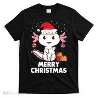 Merry Christmas Axolotl Santa Hat Christmas Salamander Fish T-Shirt thumb 0