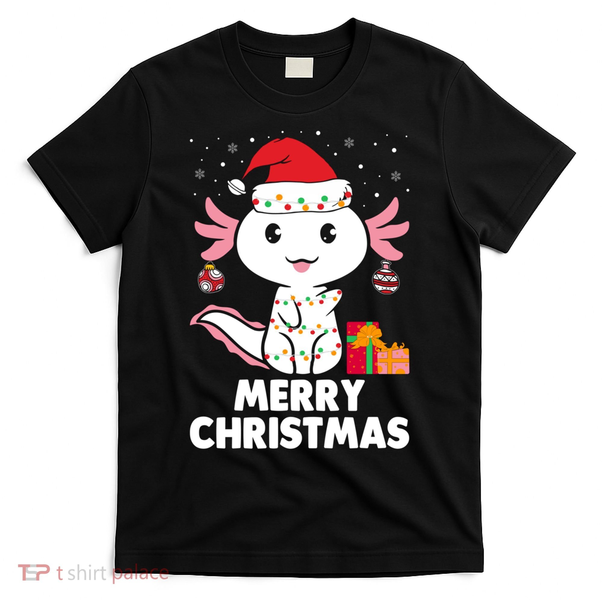 Merry Christmas Axolotl Santa Hat Christmas Salamander Fish T-Shirt