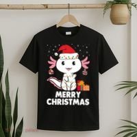 Merry Christmas Axolotl Santa Hat Christmas Salamander Fish T-Shirt thumb 2