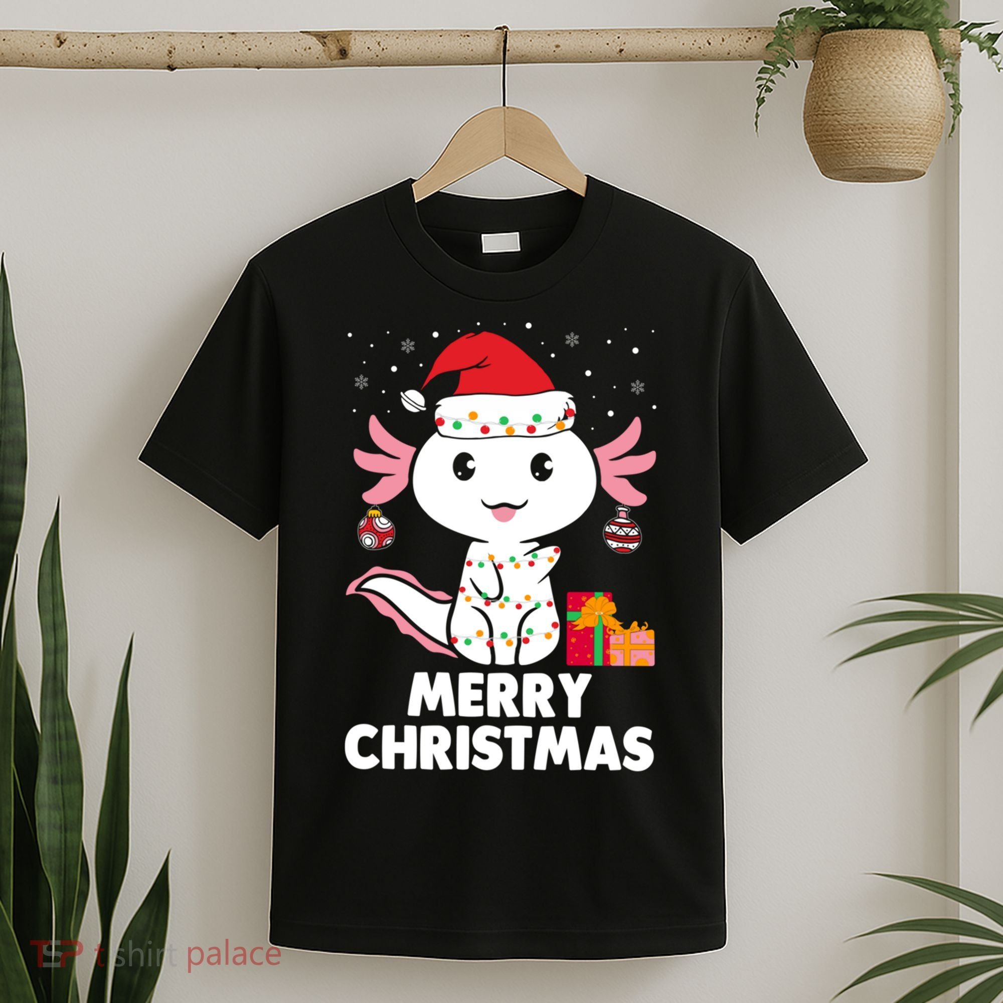 Merry Christmas Axolotl Santa Hat Christmas Salamander Fish T-Shirt