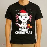 Merry Christmas Axolotl Santa Hat Christmas Salamander Fish T-Shirt thumb 3