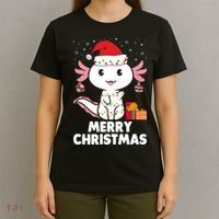 Merry Christmas Axolotl Santa Hat Christmas Salamander Fish T-Shirt thumb 4