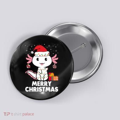 Merry Christmas Axolotl Santa Hat Christmas Salamander Fish Button