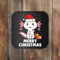 Merry Christmas Axolotl Santa Hat Christmas Salamander Fish Coaster thumb 0