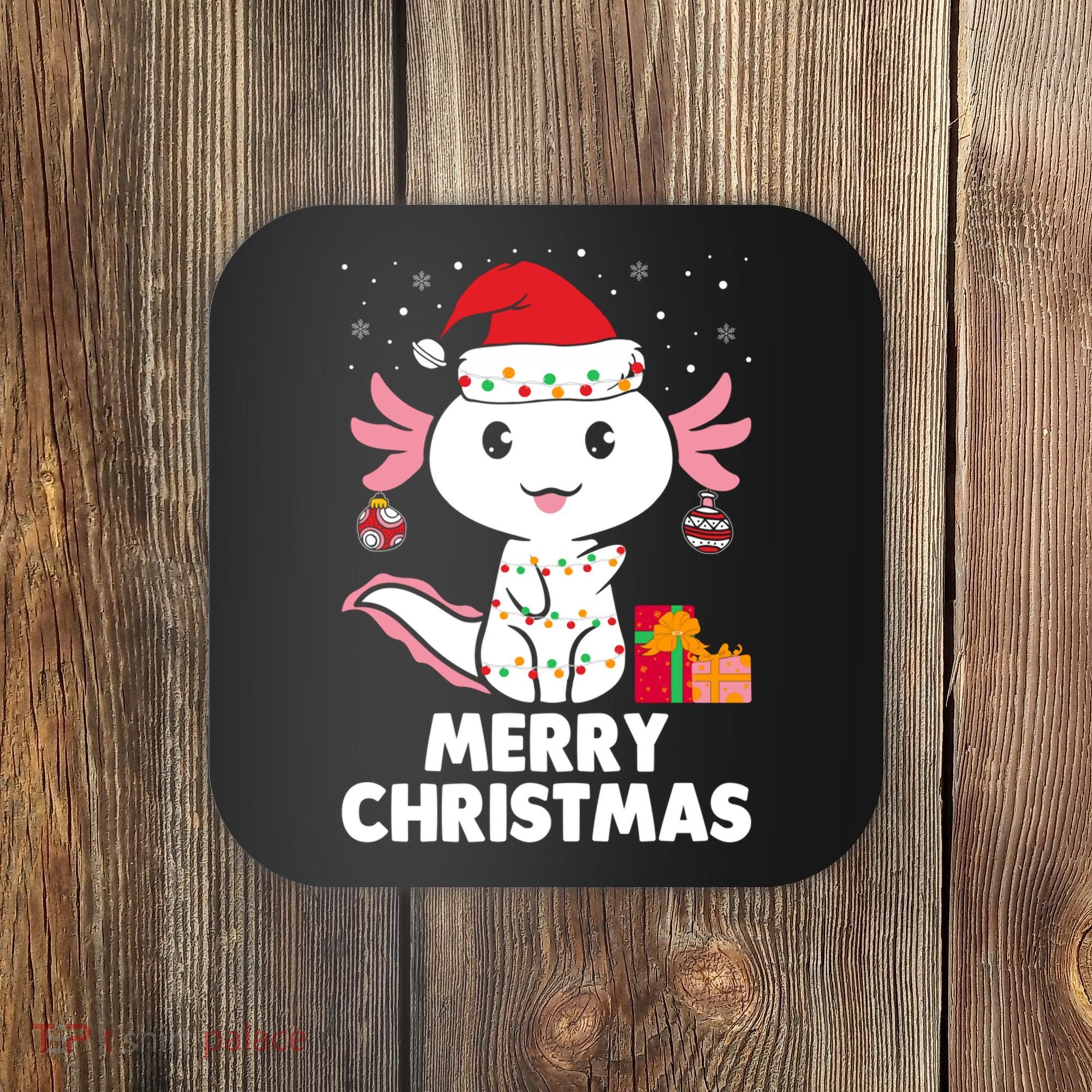 Merry Christmas Axolotl Santa Hat Christmas Salamander Fish Coaster