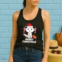Merry Christmas Axolotl Santa Hat Christmas Salamander Fish Women's Tank Top thumb 2