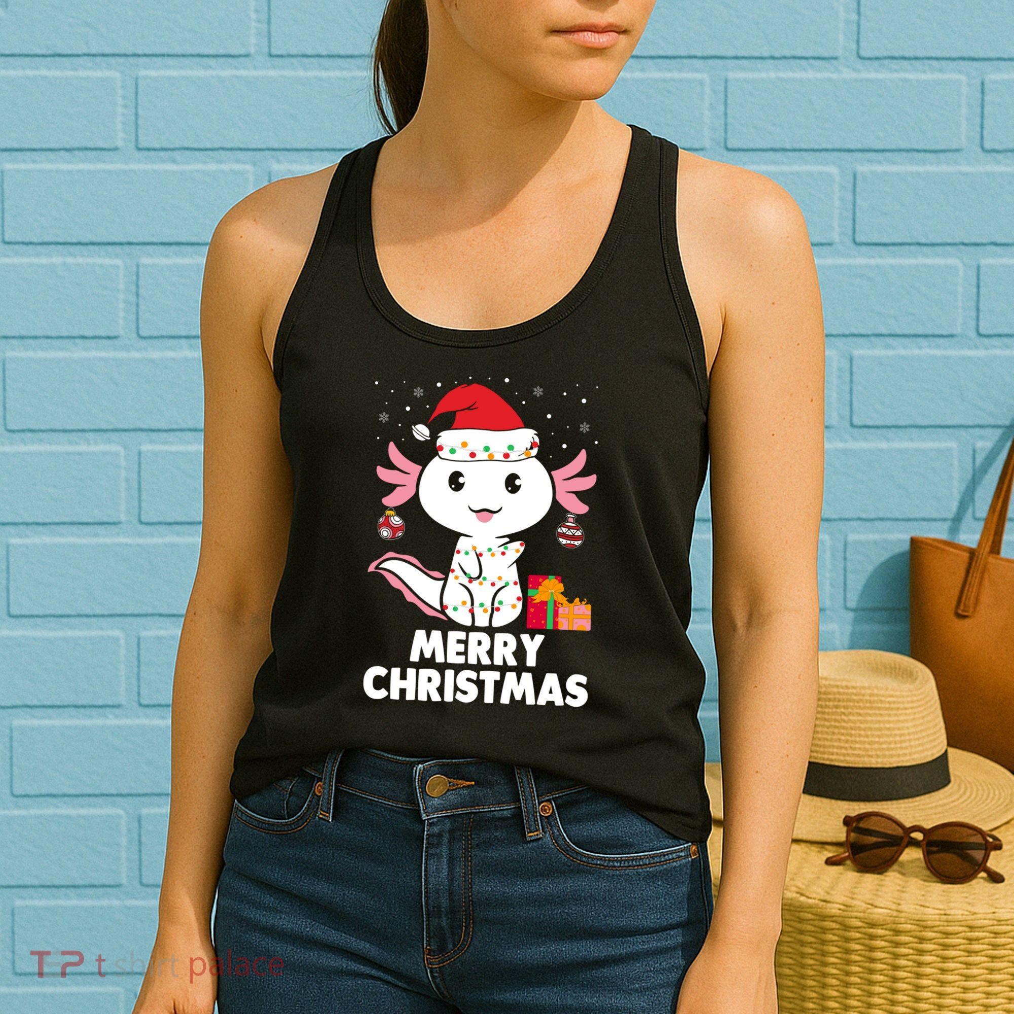 Merry Christmas Axolotl Santa Hat Christmas Salamander Fish Women's Tank Top