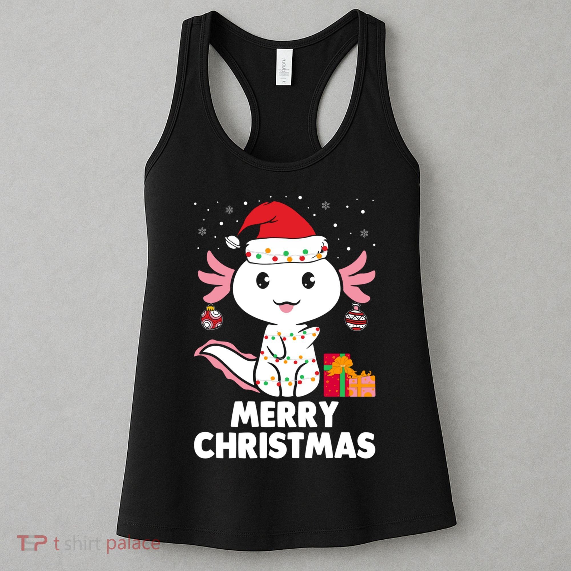 Merry Christmas Axolotl Santa Hat Christmas Salamander Fish Women's Tank Top