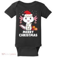 Merry Christmas Axolotl Santa Hat Christmas Salamander Fish Baby Bodysuit thumb 0