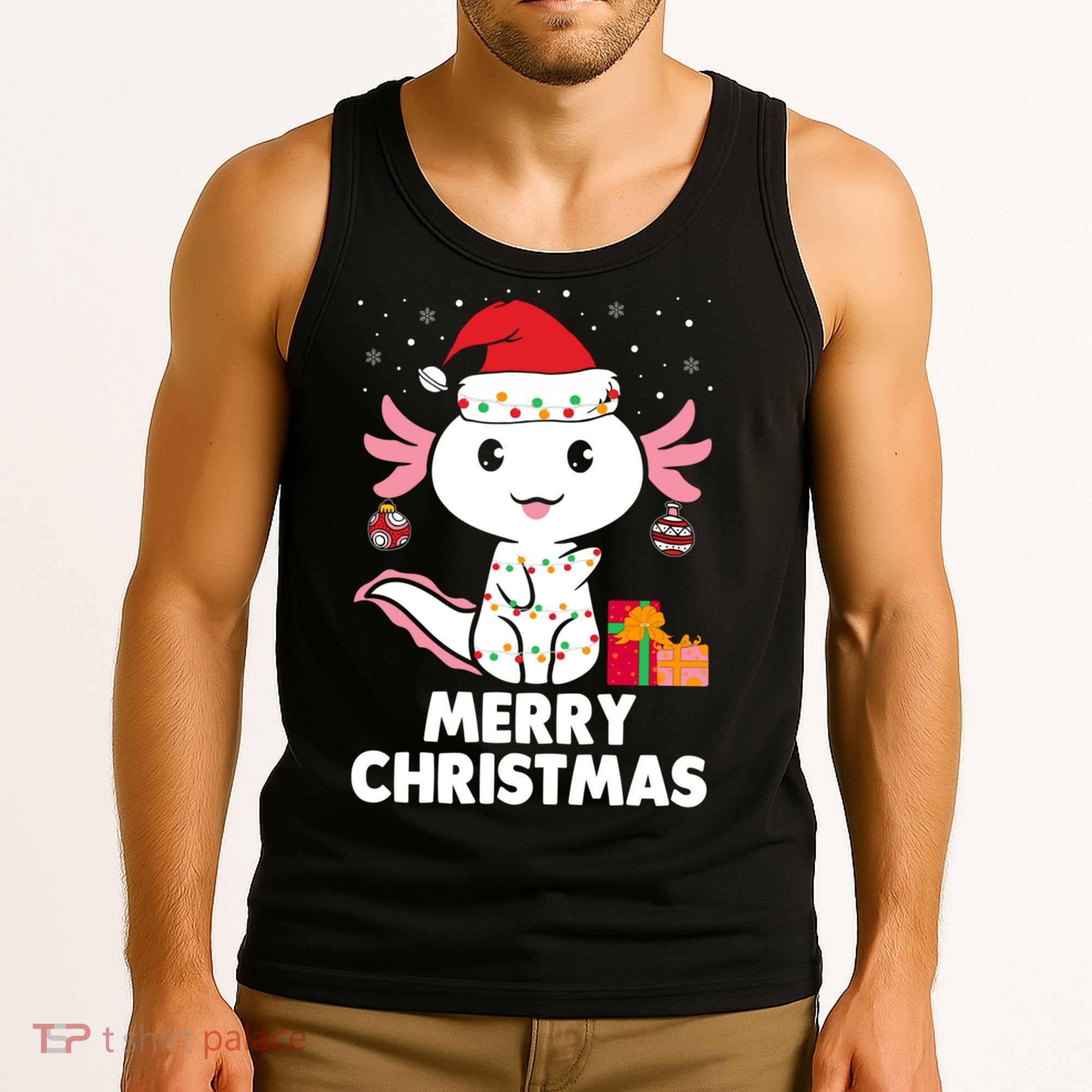 Merry Christmas Axolotl Santa Hat Christmas Salamander Fish Tank Top