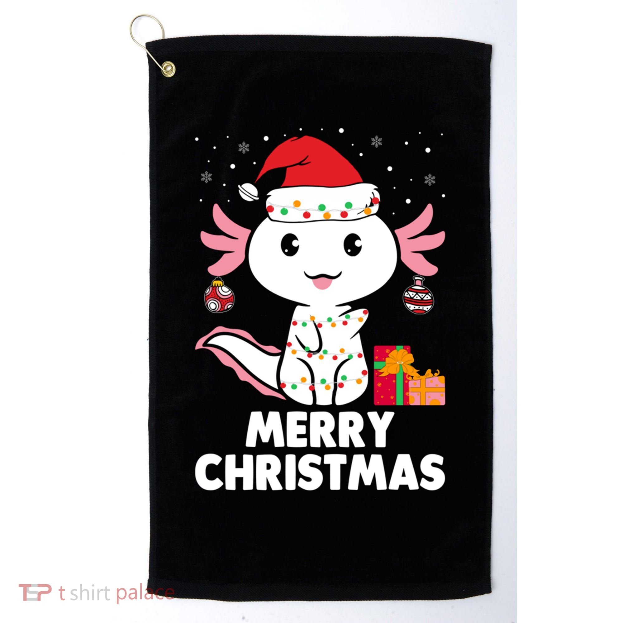 Merry Christmas Axolotl Santa Hat Christmas Salamander Fish Golf Towel