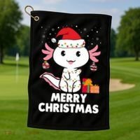 Merry Christmas Axolotl Santa Hat Christmas Salamander Fish Golf Towel thumb 1
