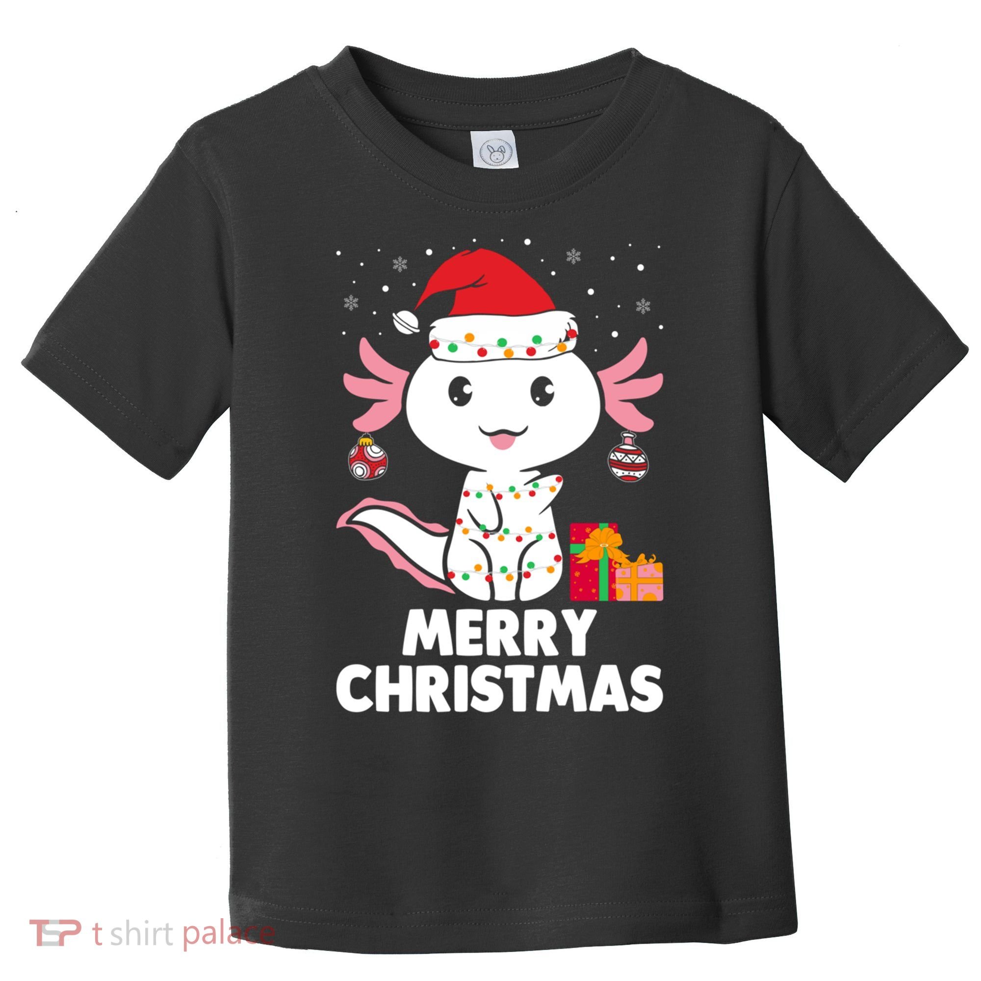 Merry Christmas Axolotl Santa Hat Christmas Salamander Fish Toddler T-Shirt